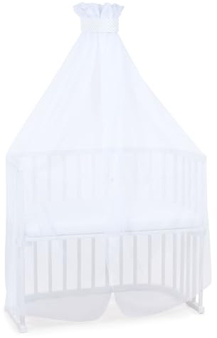 babybay Moskitoschutz und Himmel Piqué mit Band passend für alle Modelle bis 96 cm Länge, weiß Punkte perlgrau