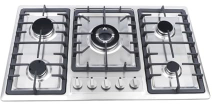 Encimera de Gas de 4/5 Quemadores, Placa de Acero Inoxidable Empotrada, Compatible Con Gas Propano y Natural, Vitrocerámica Para Cocina, Caravana, Camping (86 x 50)