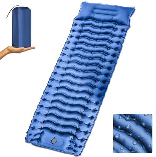 Holwim Isomatte Selbstaufblasend Camping, Verdicktes Luftmatratze Camping mit Kopfkissen & Fußpumpe, Selbstaufblasbare Schlafmatte Ultraleicht,Kleines Packmass Camp Aufblasbare Matratze für Outdoor