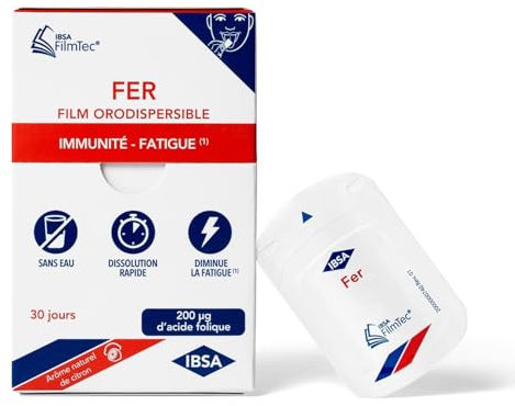 IBSA Pharma - FILMTEC® - Fer - Fatigue, immunité - Fond en quelques secondes, sans eau - Boîte de 30 films, 1 mois - Complément alimentaire