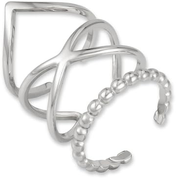 GD GOOD.designs Ringe Set Silber für Damen aus Edelstahl - Verstellbar und wasserfest - 3-teilige silberne Stapelringe | Inkl. Geschenkbox
