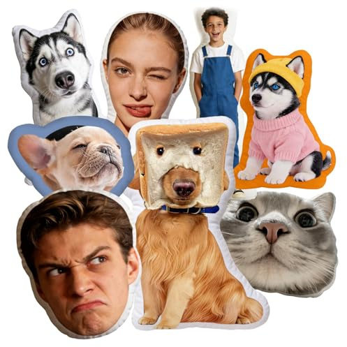 Coussin Photo Personnalisé avec Visage en Forme de Chat Chien Animal, Oreiller Personnalisable en Peluche Impression 3D Double Face, Décoration Canapé Maison Voiture Cadeau de Noël Anniversaire