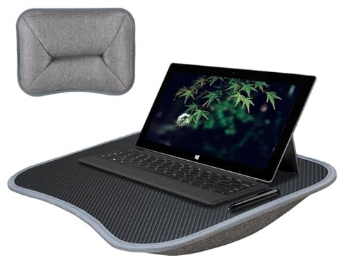 Escritorio de regazo para laptop, con cojín de almohada , bandeja acolchada para escribir con asa para trabajar y jugar en el sofá, bandeja para laptop para cama, bandeja de trabajo acolchada