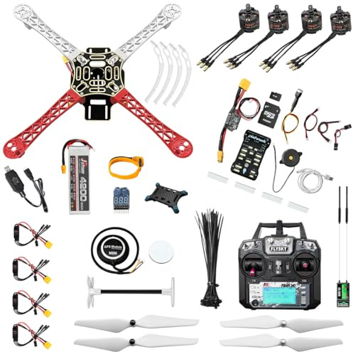 HAWK'S WORK F450 Drohnen Bausatz, DIY Quadcopter Set, Rahmen + Pixhawk + GPS + Power Modul + ESC + Bürstenloser Motor + Propeller + Akku + RC Sender & Empfänger + Zubehör + Anleitung Buch & Video (A)
