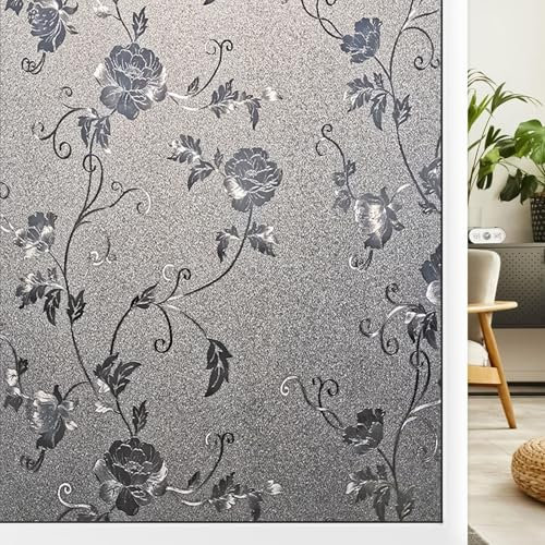 Fensterfolie Blickdicht Selbstklebend 110 x 200 cm Statisch Haftende Folie Sonnenschutz Glasfolie Blickschutz, Sonnenschutz, Entfernbar, Statisch Haftend, für Zuhause, Hibiskus
