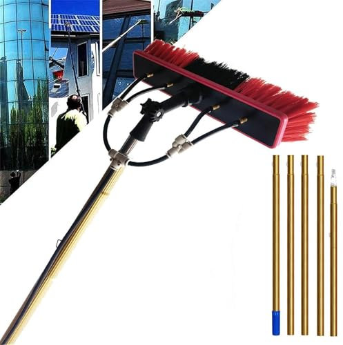 WANGYYDS Teleskopstange 5-12m Stange Mit 35/55cm Bürste Wasserführende Teleskopstange, Teleskop-Waschbürste Fensterputzer Mit Teleskopstiel, PV Anlage Reinigung,35cmHeadGold-10m/32.81in