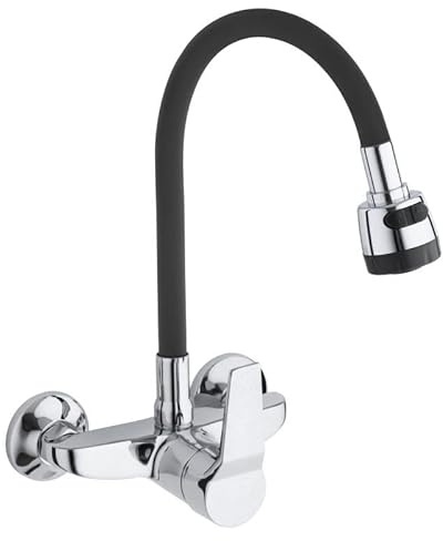 Yoka Home - Wasserhahn Küche - Wasserhahn Wandmontage - Küchen-Armatur - Mischbatterie mit langem Flexiblem Auslauf - Spültischarmatur 360° Schwenkbar und zwei Sprühfunktionen - Schwarz