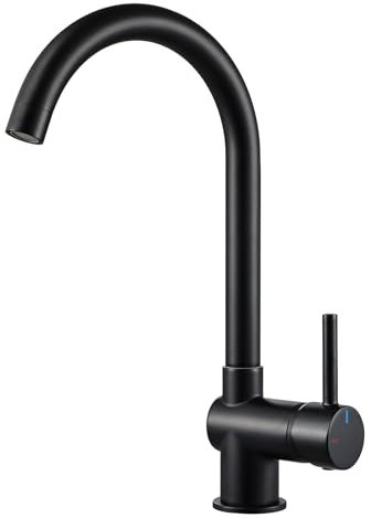 Tayqwiheva Küchenarmatur Mischbatterie Wasserhahn Küche Spültischarmatur mit 360°Schwenkbarem Hohem Auslauf, Hochdruck Amatur Küchenspüle 2 Anschlüsseschlauch, Kaltstartfunktion wassersparend, Schwarz