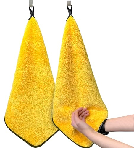 Towelogy® Microfibre Hand Towel with Hanging Loop - Small Hand Towels for Kitchen and Bathroom Use - Super Soft and Ultra Absorbent Small Guest Towels 40x40cm (Yellow)
