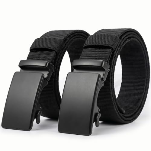 oeeo Lot de 2 ceintures de travail en nylon pour homme, ceinture automatique avec cliquet, sans trous, réglable pour le travail, s'adapte partout, Noir , 130 cm