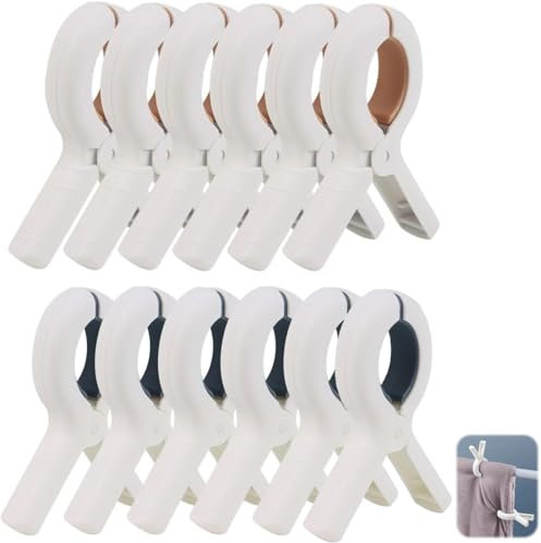 OHREN 12 pezzi fermagli per asciugamani da lettino, clip grandi per asciugamani da spiaggia, clip antivento per vacanze indispensabili, mollette in plastica per piscina, spiaggia e uso quotidiano