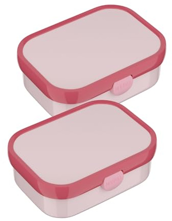 Mepal - Juego de 2 fiambreras Campus - Fiambreras Bento para niños - Fiambreras con compartimento bento y tenedor - Meal Prep Box con cierre de clip - Apto para lavavajillas - 750 ml - Rosa frío