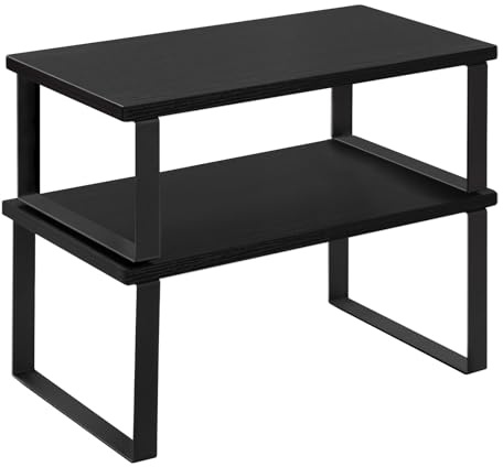 WOLTU Gewürzregal 2er Set, Stapelbares Küchenregal Arbeitsplatte, Kleines Küchen-Organizer für den Küchenschrank, aus MDF und Metall, Schwarz