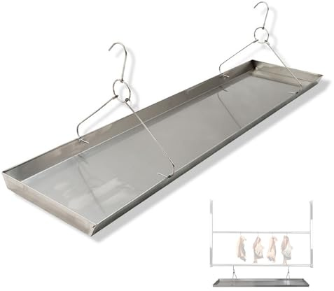 LXRHLIKG Ölwanne Auffangwanne, Öl Auffangwanne,Edelstahl Grillschale 304 mit Haken, für Gebratene Ente, Hähnchen, Fisch, Speck, Wurst und Wasserablass(80cm/31in)