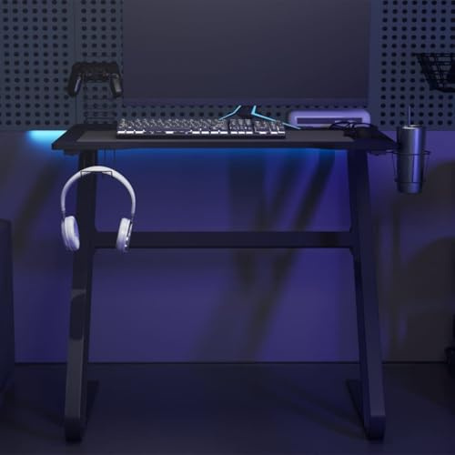 QUAHEAS Escritorio para videojuegos, resistente, 90 x 60 x 75 cm, marco ZZ, consola de juegos ergonómica para el hogar, color negro y rojo