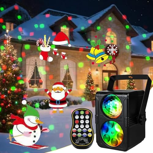 Projektor Weihnachten Aussen, LED Weihnachten Aussen Halloween Projektor Outdoor mit Fernbedienung Wasserdicht Christmas Lights, Projektionslampe für Garten Fenster Wand Hof Party Weihnachten Deko