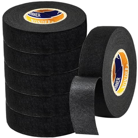 6PCS Nastro Isolante,Nastro Telato Nero,Nastro Adesivo per Tessut,Automobilistico Nastros in Tessuto Adatto per Applicazioni e Attrezzature Domestiche, Riparazione e Automobilistiche,19mm×15m
