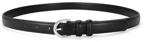 JASGOOD Ceinture Femme Cuir pour Jeans Pantalons Ceinture Fine Tendance pour Robes avec Boucle à Ardillon Simple,Noir,Taille 106-117 cm(Longueur 130 cm)