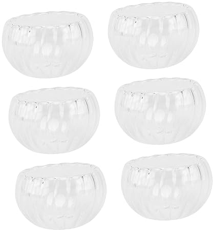 CONGARTENO 6 Piezas Tazas de Vidrio Transparente Doble Capa para Té Diseño de Rayas Calabaza Resistente al Calor Aptas para Agua Sake y Bebidas Espirituosas Elegantes para Hogar y Restaurante