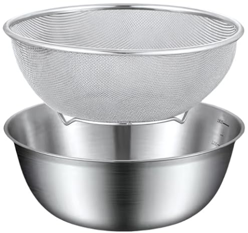 yeeplant Juego de coladores de cocina de acero inoxidable, con tamiz y cuenco, cesta de malla resistente para uso en cocina, apto para lavavajillas, apto para lavar frutas, verduras y granos