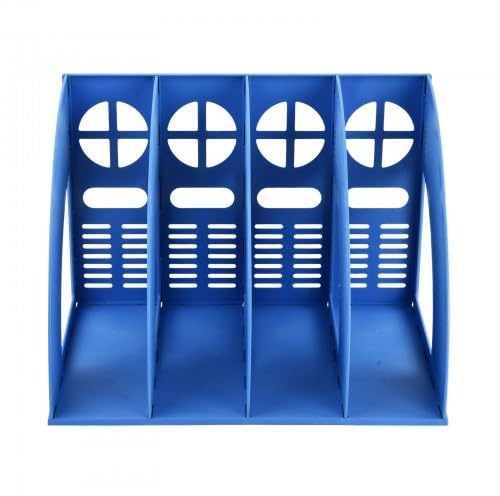 Classeur de Bureau Vertical, Rangement bureau Porte Document en Plastique, 4 Compartiments Porte-Revues Support Organiseur de Bureau, porte-Dossier pour Cahier Magazine Papier A4 Livre CD (Bleu)