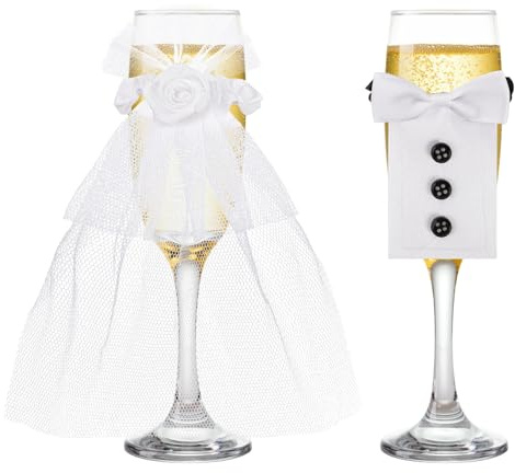 4 Stück Hochzeitsdeko für Champagnerglas,Sektglasüberzug Hochzeit Deko,Mr & Mrs Glasdekoration Geschenke,Braut und Bräutigam Hochzeitsdekoration für Brautpaar Braut und Bräutigam Tischdeko