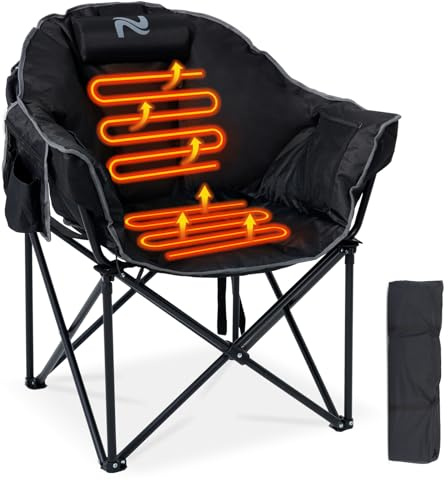 Ryuhic Oversized Heated Camping Chair - 500LBS Heavy Duty Camp Chair - Portable Folding Heated Chairs Outdoor Sports With 3 Heat Levels for Lawn Patio Lounge - Battery NOT Included