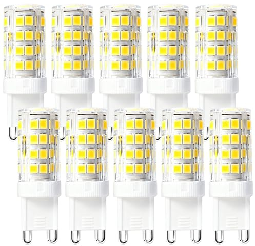 GBKDQQ 10 lampadine LED G9, luce bianca calda, 5 W, 3000 K, 350 lm, per lampadine alogene da 40 W, senza sfarfallio, a risparmio energetico, 52 LED, AC/DC 220-240 V, G9, non dimmerabili