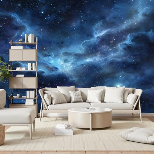Gaqinhh Galaxie Nébuleuse Univers Papier Peint Panoramique, Bleu Ciel Étoilé Féerique Papier Peint Intissé, Tapisserie Murale Cuisine Salle de Bain, Décoration Murale Chambre, 150 x 105 cm