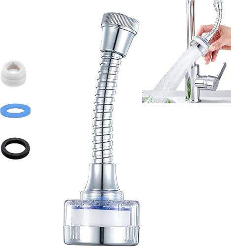 Filtro Purificador de Agua para Grifo 360° Rotatorio - Para Cocina y Baño, con Tubo Extensible, Elimina Cloro, Fluoruro, Metales Pesados y Cal (Agua Dura)