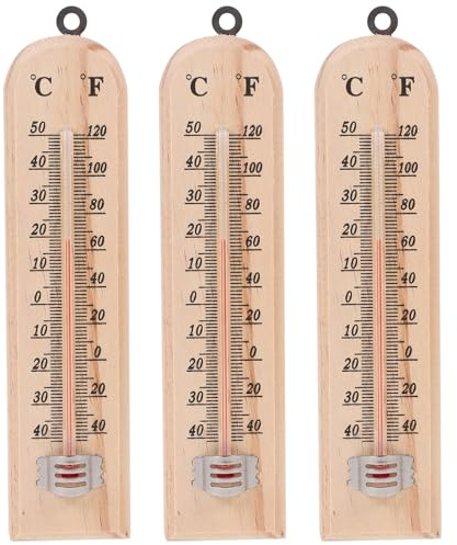 CIYODO 3 pezzi Termometro in Legno per Interni ed Esterni Misuratore di Temperatura Preciso per Serra Casa e Giardino Display Senza Batteria Facile da Appendere