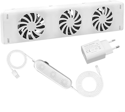 Ventilador magnético con 3 ventiladores, ahorro de energía, flujo de aire de 30 CFM, sensor de temperatura, para radiadores y convectores, blanco (MXRV-25-E01)