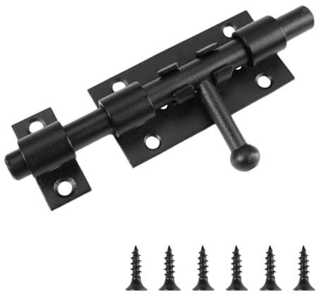 15 cm dörrspärr, 304 rostfritt stål spärr med 6 skruvar, låslås med hänglås | hål, låsbar, förtjockad skjutregel för grind, fönster, staket (svart)