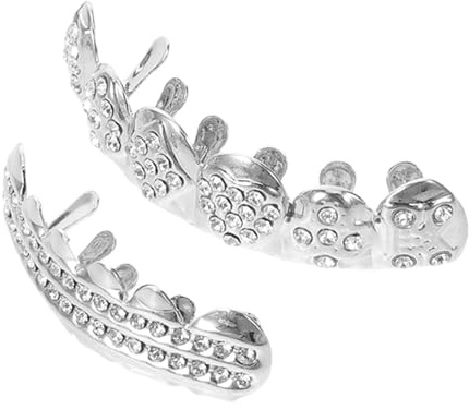 Gatuida 2er-Pack : Strass-Zahnkappen – Hip-Hop-Grills im Poker-Design, herausnehmbar, 6 Zähne – Unisex-Zahnschmuck mit Strasssteinen für Damen und Herren