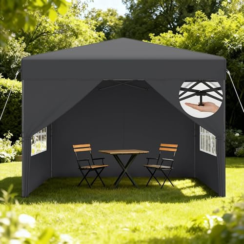Aufun Pop Up Pavillon 3x3m Wasserdicht Winterfest Stabil, UV Schutz Faltpavillon mit Seitenwänden, Partyzelt Faltbar für Garten, Camping, Hochzeit, Innenhof, Höheverstellbar 240-260cm, Anthracite