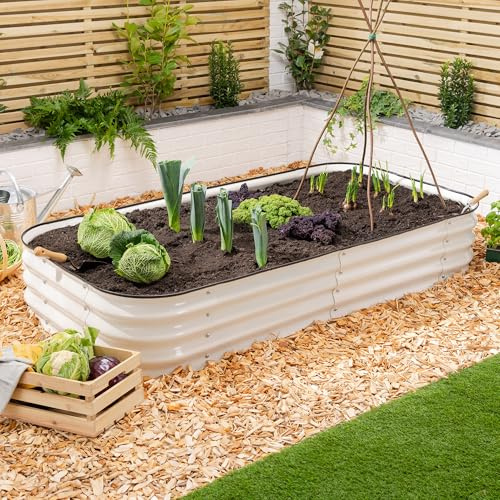 CHRISTOW Rectangle Raised Garden Bed, Cream, 180cm x 90cm