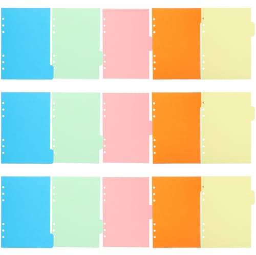 VALICLUD Divisori A5 Colorati Perforati 6 Fori per Raccoglitori, Schede di Classificazione Indice per Quaderni e Documenti, Set da 3 Confezioni da 5 Fogli, per Uso Ufficio e Studio
