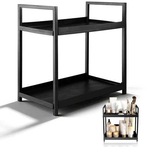 DHSWNNG 2 Etagen Badezimmer Organizer, Schwarz Regal Küche Gewürzregal Stehend Küchenregal Arbeitsplatte Unterschrankregal Organizer für Küche Badezimmer Büro (30x17x30cm)