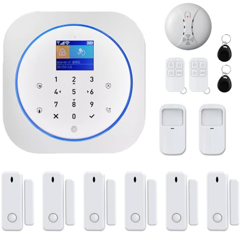 Home Security System, Wireless Alarm System with Motion Sensor, Door/Window Sensor & Remote Control, Works with Smart Life, Tuya App & Alexa (14 piece House Security Set)