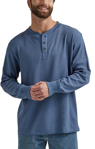 Wrangler Authentics Long Sleeve Waffle Henley Chemise, Indigo, L Homme