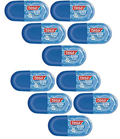 tesa Mini Korrekturroller ecoLogo - Band zur Korrektur auf Papier - Klein und ergonomisch - 6 m x 5 mm (10er Pack/Blau)