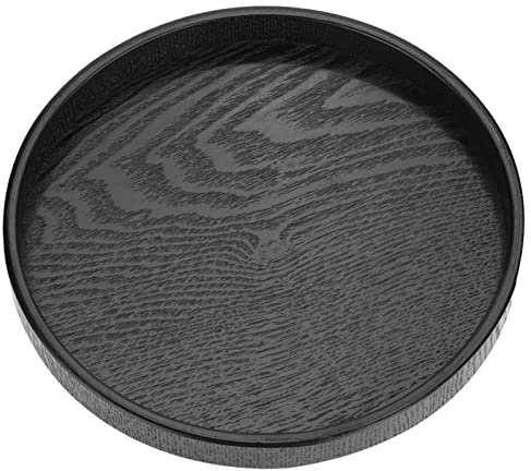 Plateau de Service Rond en Bois, Café ou Le Thé Assiette en Bois Plateau à Thé Plateaux de Restauration pour Bar, Brasserie, Bistrot, Café, Restaurant, Boissons pour Toutes Les Occasions（Noir-30cm）