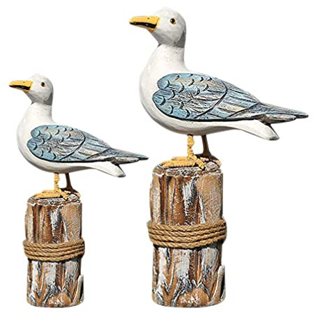 2pcs Seagull Figurine Wooden Nautical Decorations Ornaments Rustic Vintage Coastal Beach Home Decorations Nautical