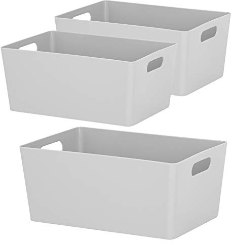 3x Ordnungsboxen 11cm hoch GRAU 25x17x11cm 3,9L DINA5 Kunststoff Bad Korb