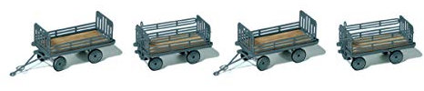 Preiser H0 17129 Anhänger zu Elektrokarre der Deutschen Post grau 4 Stück 1:87