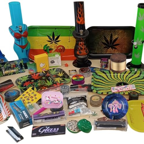 Huslage24 Set Überraschungspaket MAXI Bong Drehtablett Grinder Tubes Papers