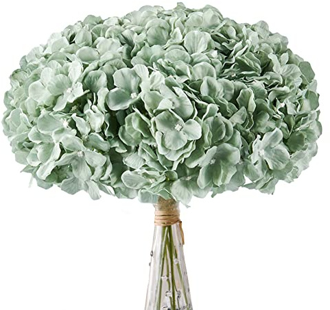 AVIVIHO Flores artificiales de color verde salvia hortensia flores de seda paquete de 10 flores de hortensia completas artificiales con tallos para boda hogar fiesta tienda decoración de baby shower