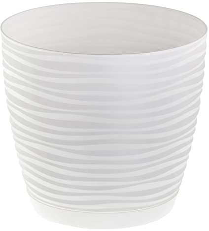 SPARKLE PLANTS Sahara Indoor Plant Pots – Modern Round Plastic Flower Pots with Drainage Hole & Saucer – 7 Sizes, 8 Colours for Succulents, Herbs, Flowers & Houseplants (15 cm, White)