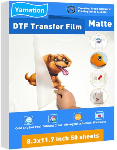 Yamation 50 Feuilles Film de Transfert DTF, Papier, Blanc, A4 50sheets, Set Pièces