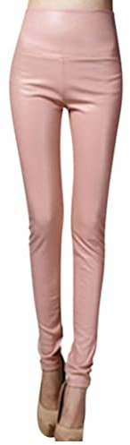 Onsoyours Femme PU Coated Pantalon en Similicuir Sexy Taille Haute Push Up Crayon Collants Treggings Basique Stretch Leggings Pants avec Doublure en Polaire Rose S